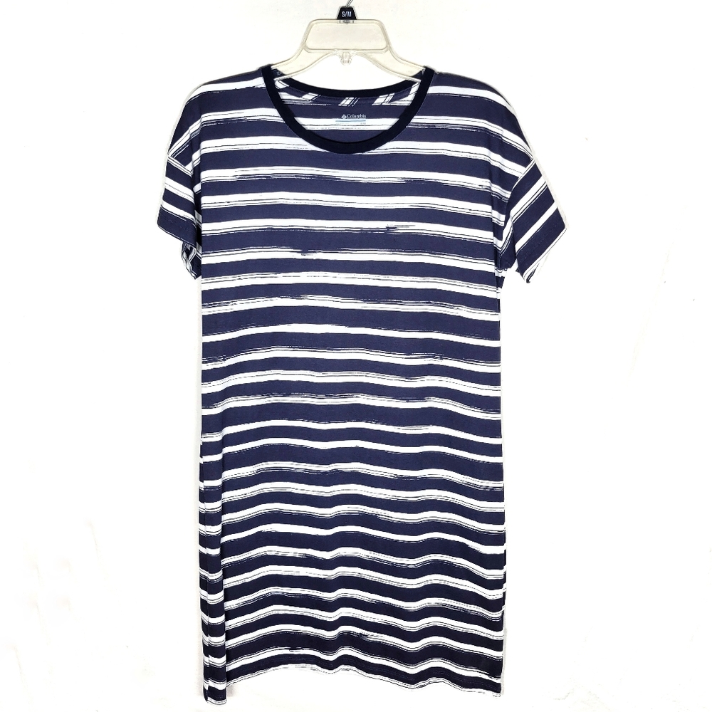 Columbia shortsleeve dress M navy white stripe tshirt casual women's medium